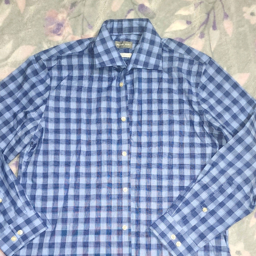Michael Kors Blue Gingham Casual Shirt